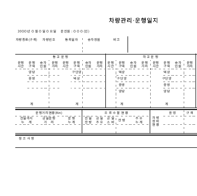 차량운행일지(통근통학차량)